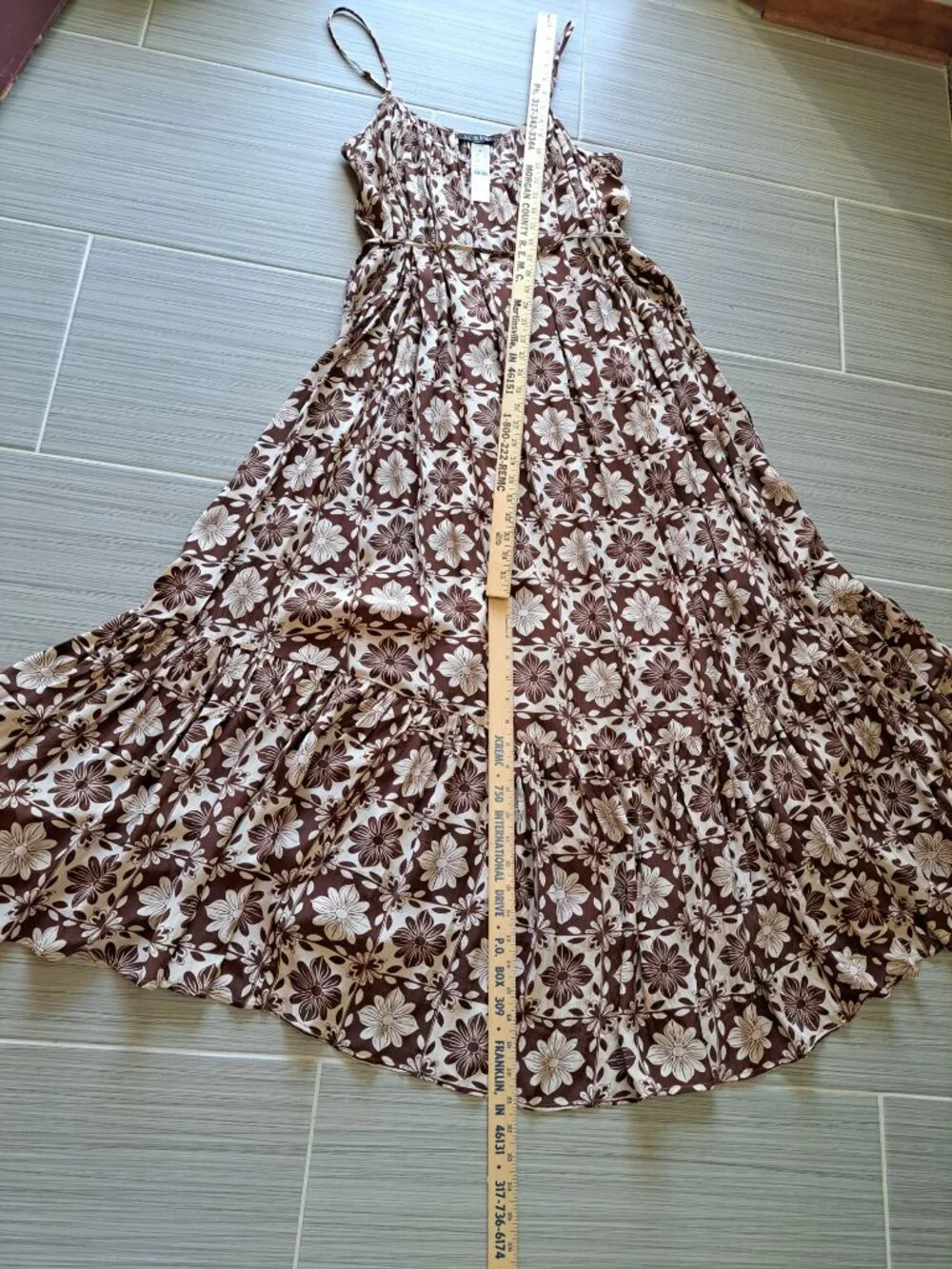 New J.Crew Womens Caspia Floral Crepe Maxi Dress  Brown/White L Sleeveless - Picture 11 of 15